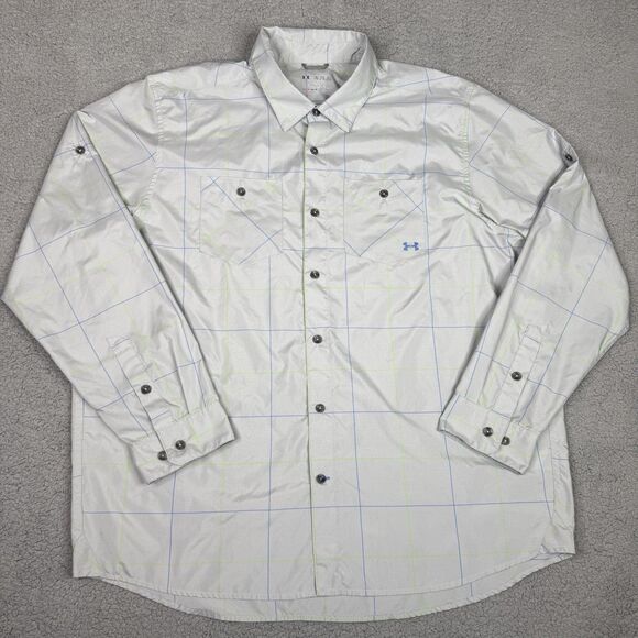 Under Armour Shirt Mens 2XL XXL Gray Plaid Hydro Chesapeake Long Sleeve Fishing - Picture 1 of 11